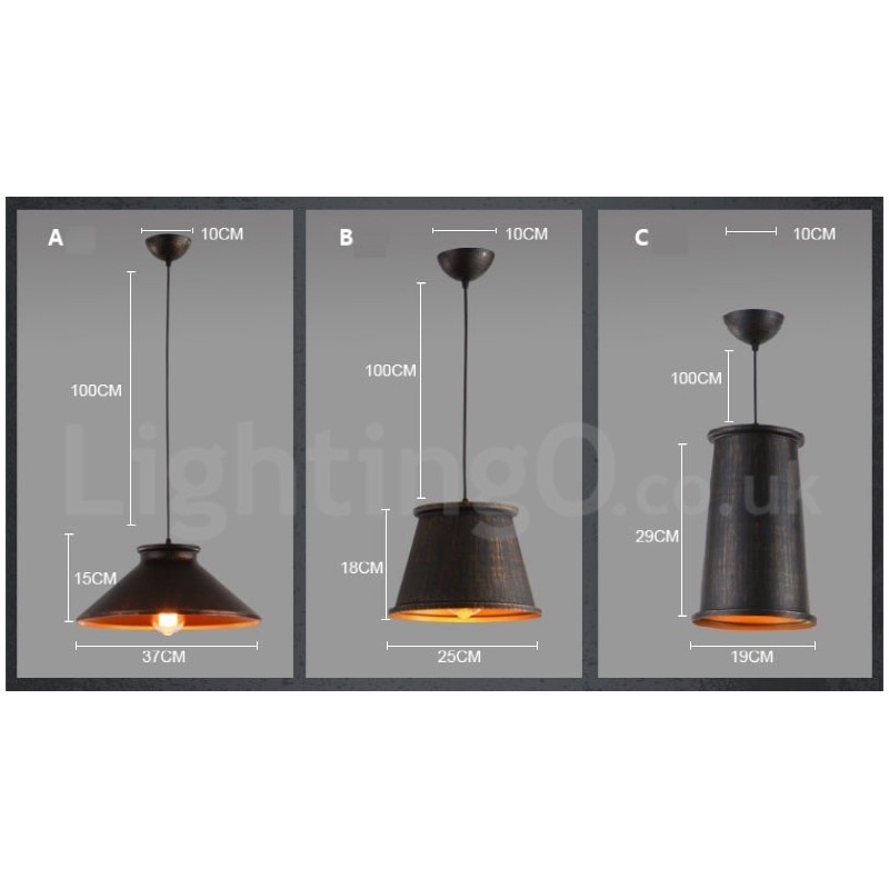 Lámpara colgante de metal retro vintage de 1 luz