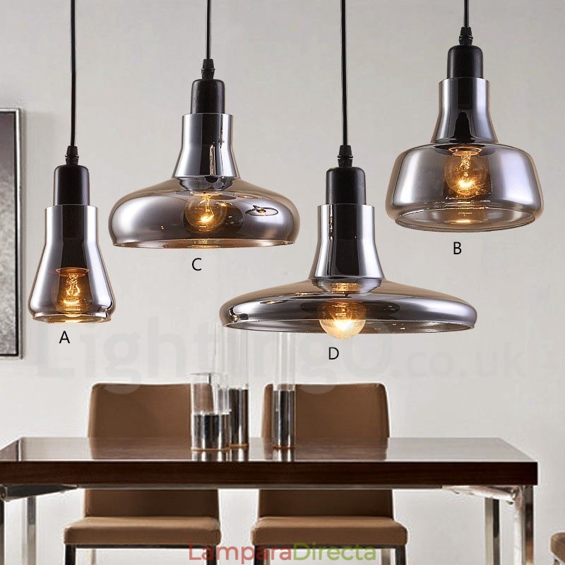 Lámpara colgante retro vintage de 1 luz con pantalla de cristal