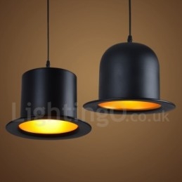 Lámpara colgante retro vintage de 1 luz con forma de sombrero de metal negro