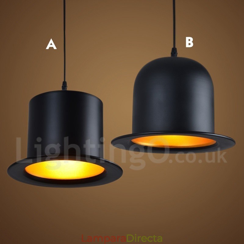 Lámpara colgante retro vintage de 1 luz con forma de sombrero de metal negro