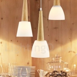 Lámpara colgante rústica de madera con pantalla de cristal