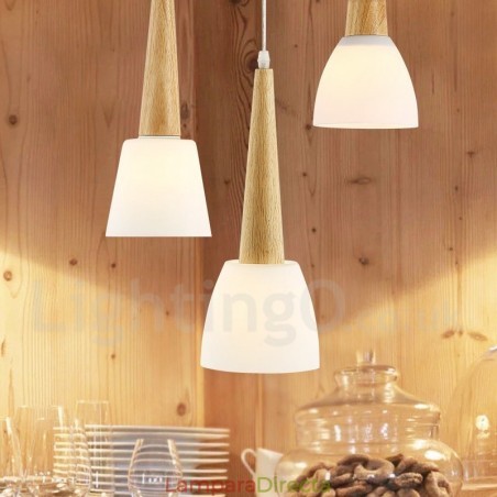 Lámpara colgante rústica de madera con pantalla de cristal Lámpara colgante rústica de madera con pantalla de cristal