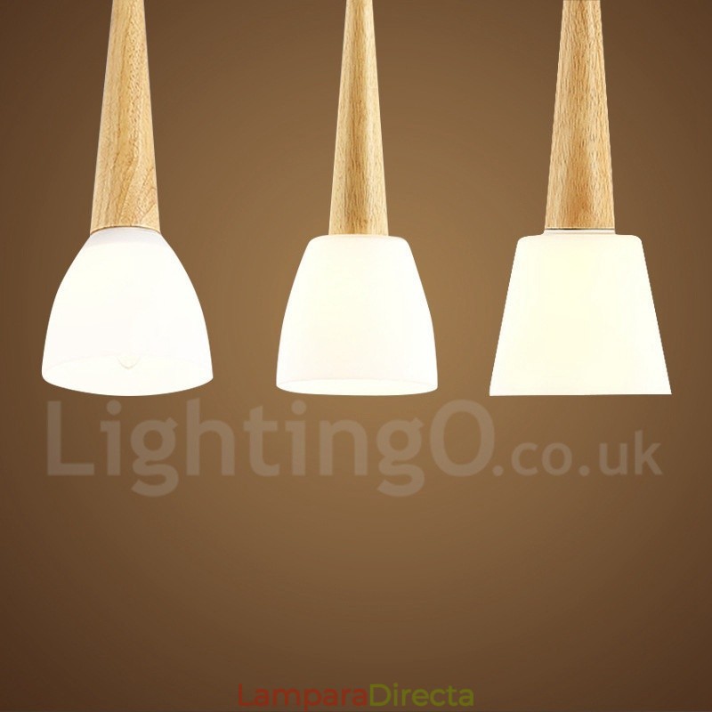 Lámpara colgante rústica de madera con pantalla de cristal