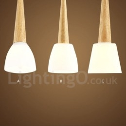 Lámpara colgante rústica de madera con pantalla de cristal