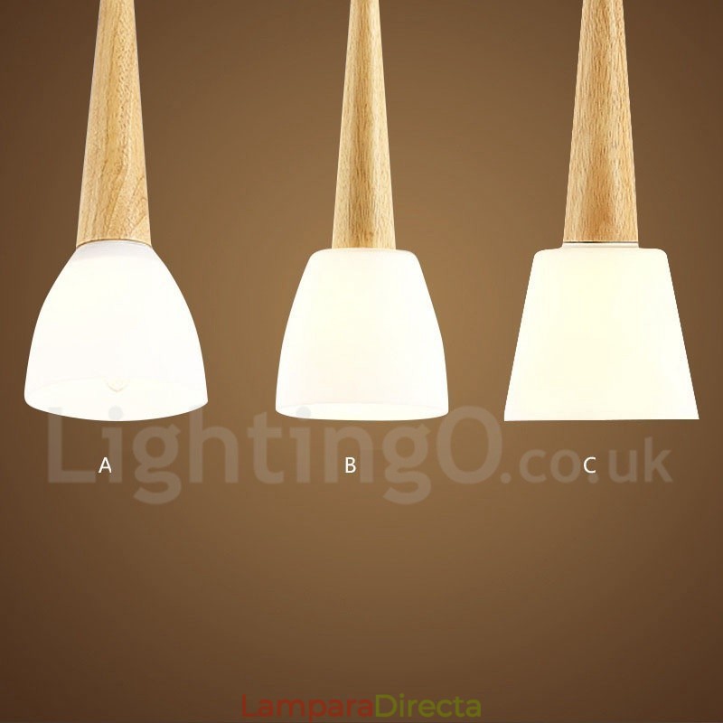 Lámpara colgante rústica de madera con pantalla de cristal