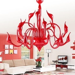 Lámpara de araña moderna de 18 luces G4 con pintura roja