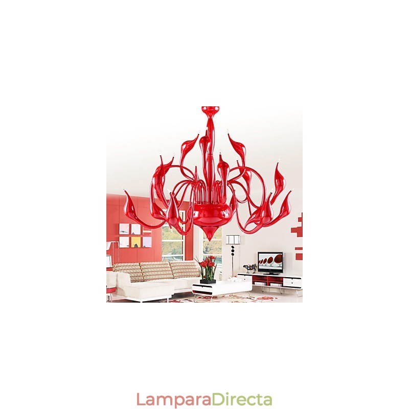 Lámpara de araña moderna de 18 luces G4 con pintura roja