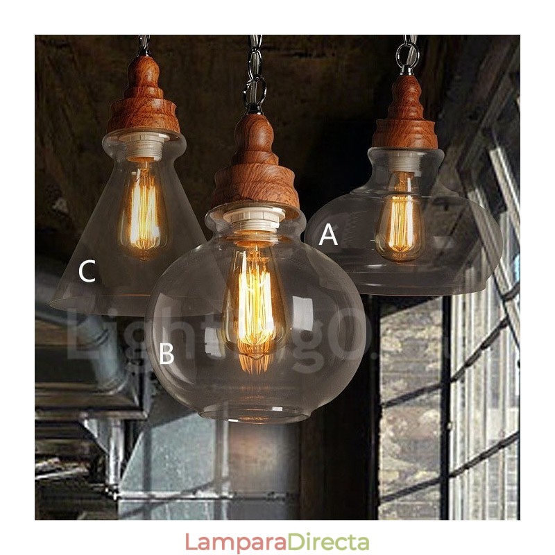 Lámpara colgante retro vintage con pantalla de cristal