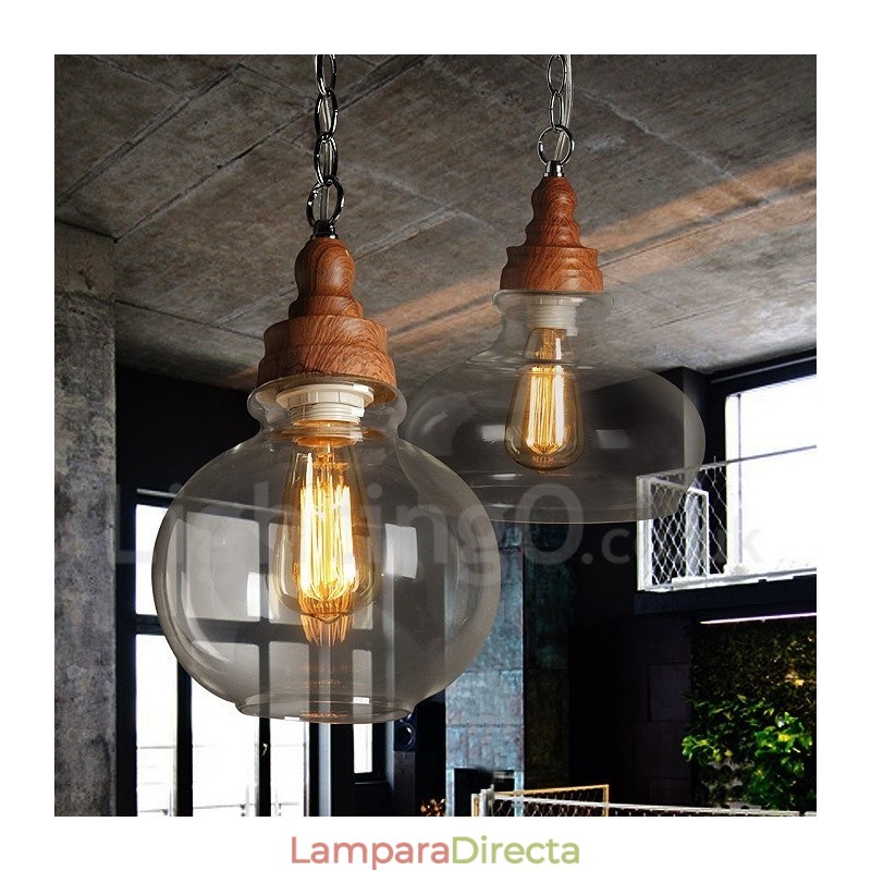 Lámpara colgante retro vintage con pantalla de cristal