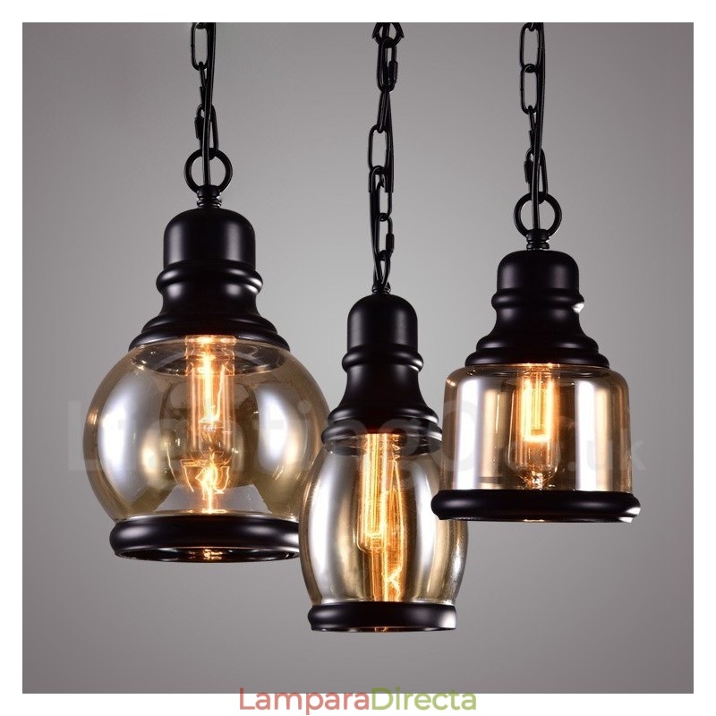 Lámpara colgante retro vintage con pantalla de cristal