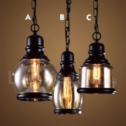 Lámpara colgante retro vintage con pantalla de cristal