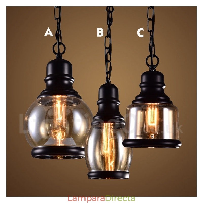 Lámpara colgante retro vintage con pantalla de cristal