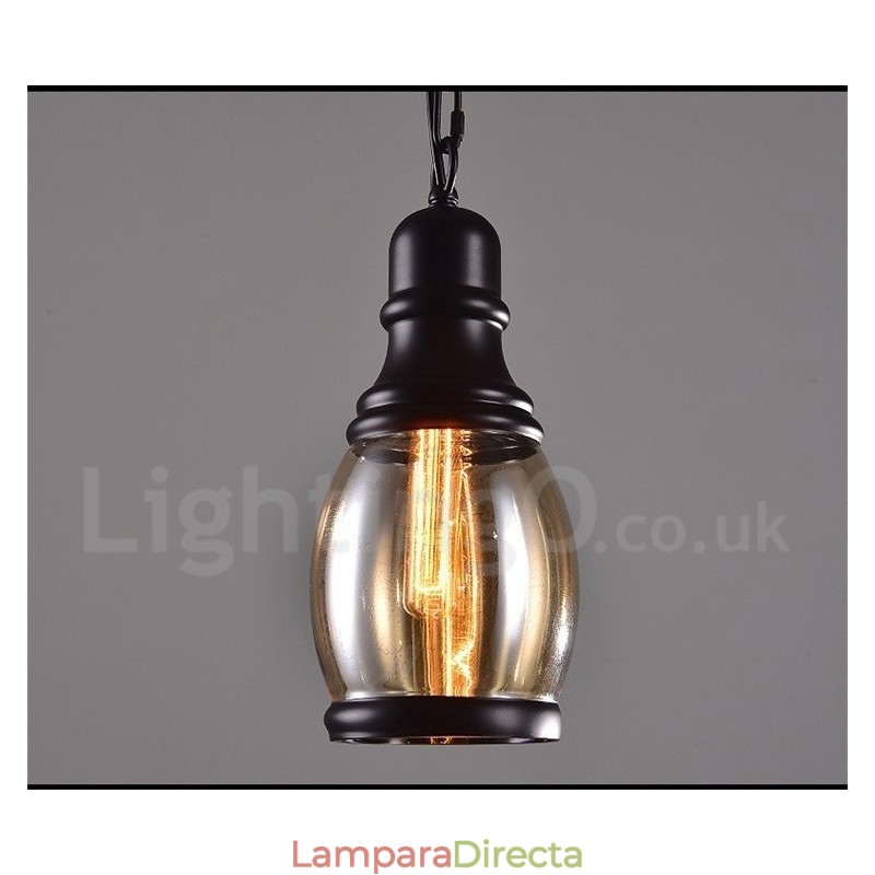 Lámpara colgante retro vintage con pantalla de cristal