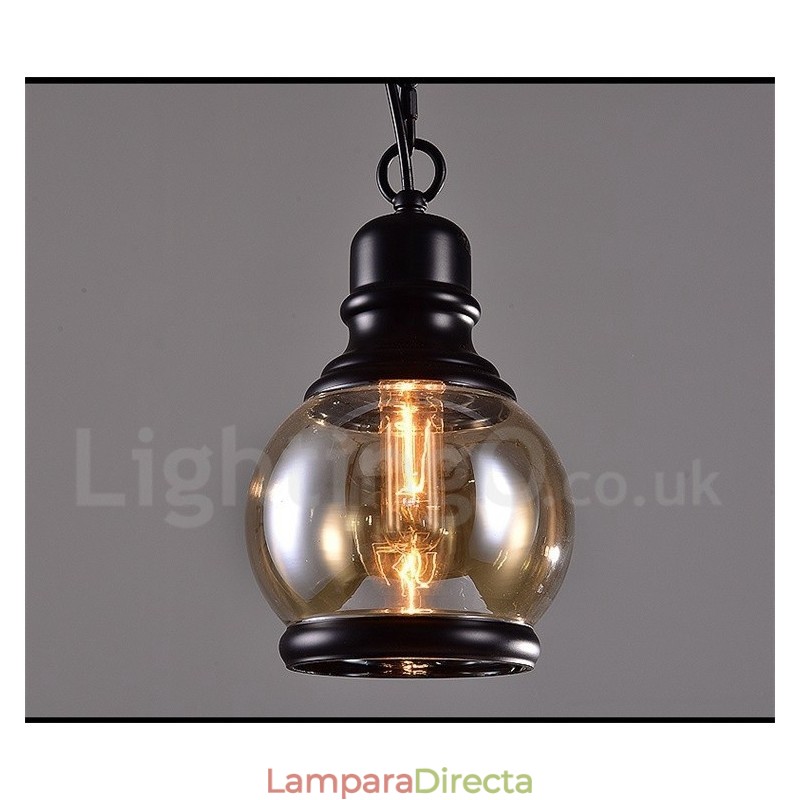 Lámpara colgante retro vintage con pantalla de cristal