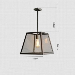 Lámpara colgante vintage de metal con pantalla de cristal