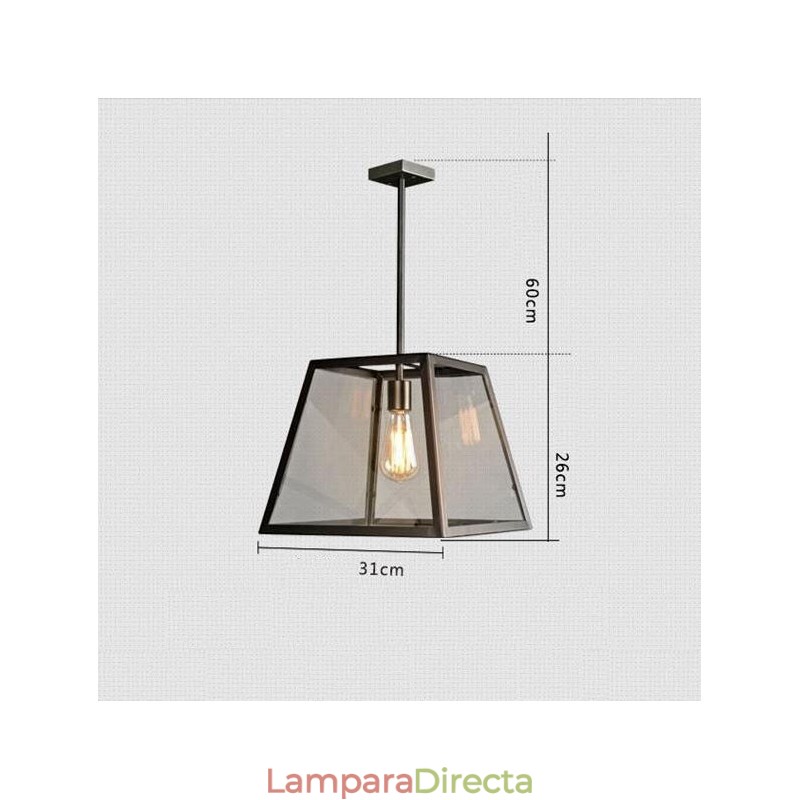 Lámpara colgante vintage de metal con pantalla de cristal