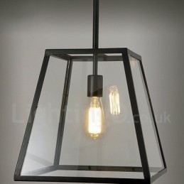 Lámpara colgante vintage de metal con pantalla de cristal