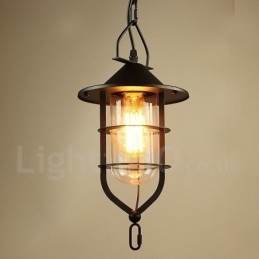 Lámpara colgante vintage de metal con pantalla de cristal