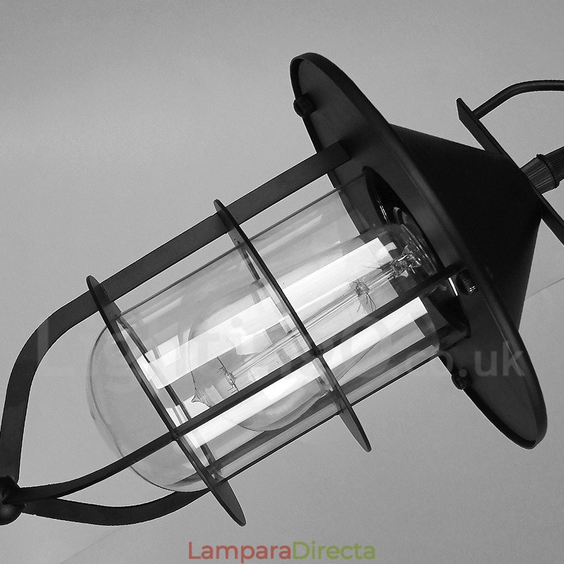 Lámpara colgante vintage de metal con pantalla de cristal