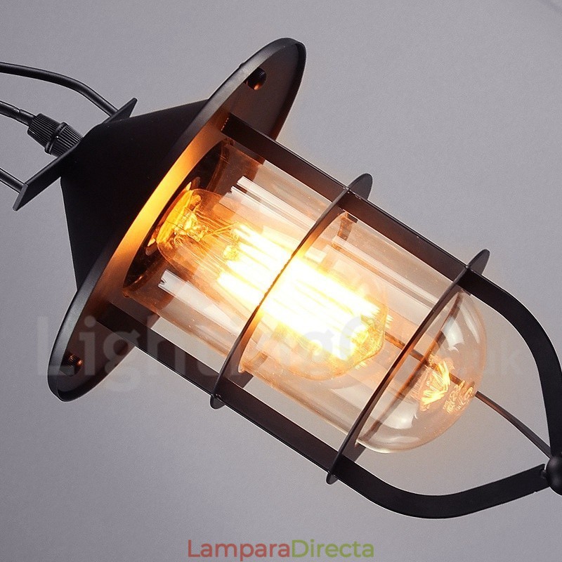 Lámpara colgante vintage de metal con pantalla de cristal