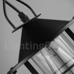Lámpara colgante vintage de metal con pantalla de cristal