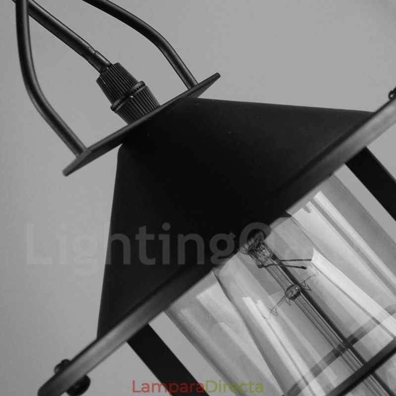 Lámpara colgante vintage de metal con pantalla de cristal