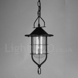 Lámpara colgante vintage de metal con pantalla de cristal