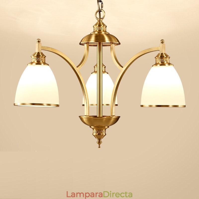 Lámpara de araña rústica de 3 luces con iluminación integrada de metal y cobre