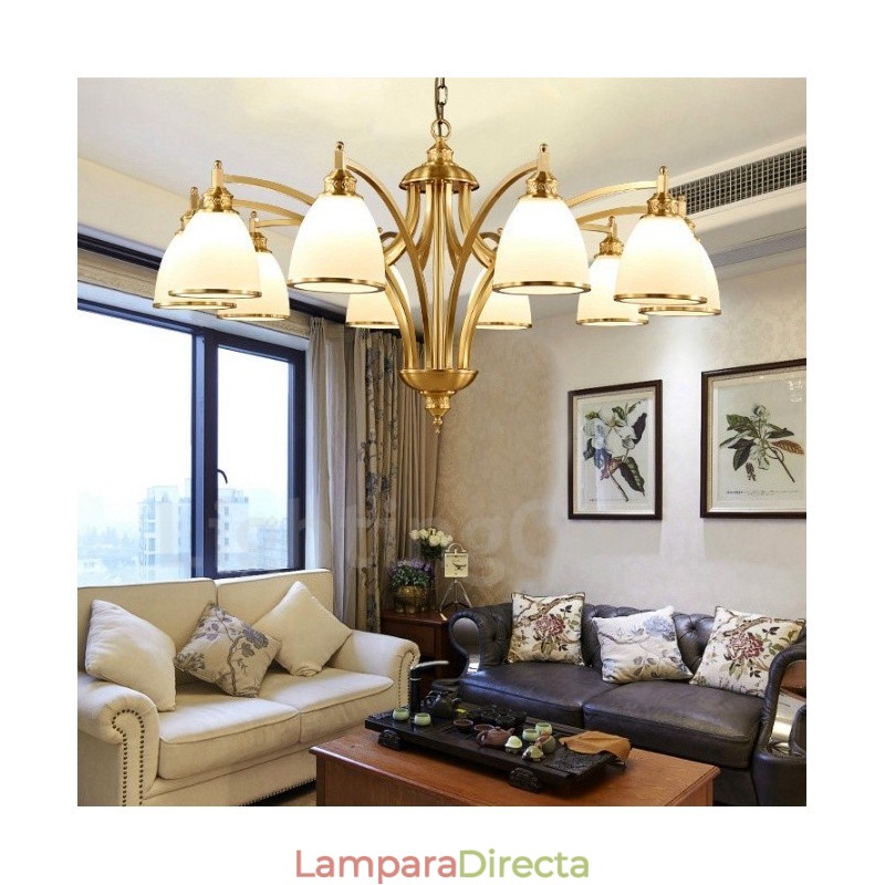 Lámpara de araña de cobre con 10 luces de estilo rústico integrada