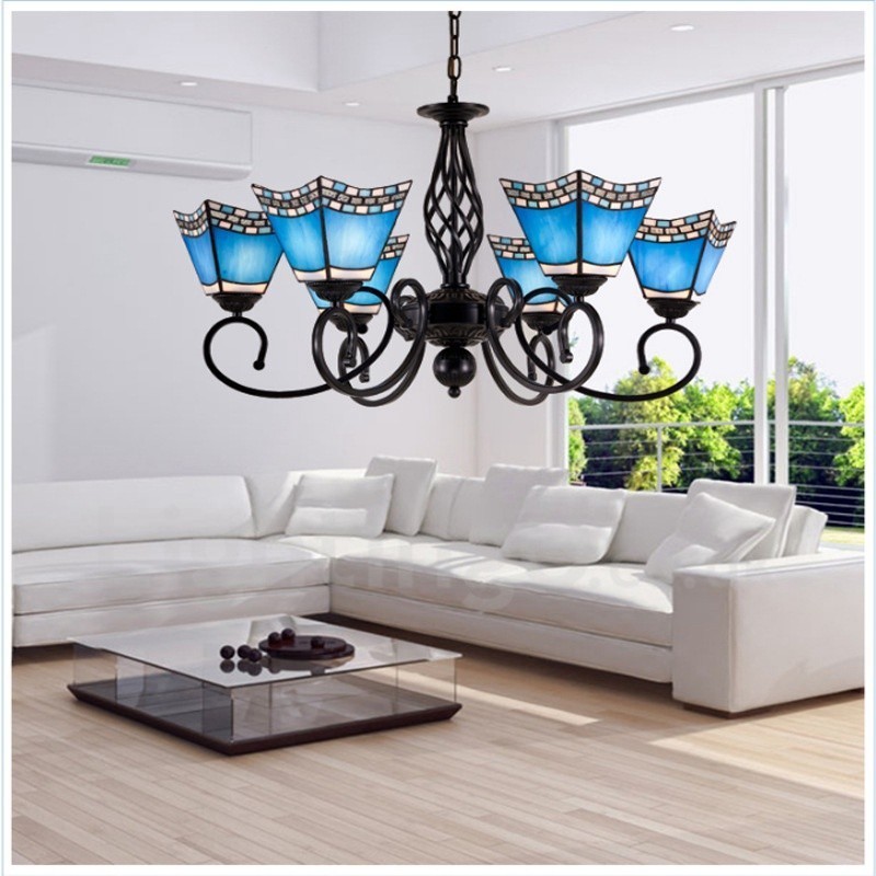 Lámpara de araña de metal integrada de estilo mediterráneo de 6 luces