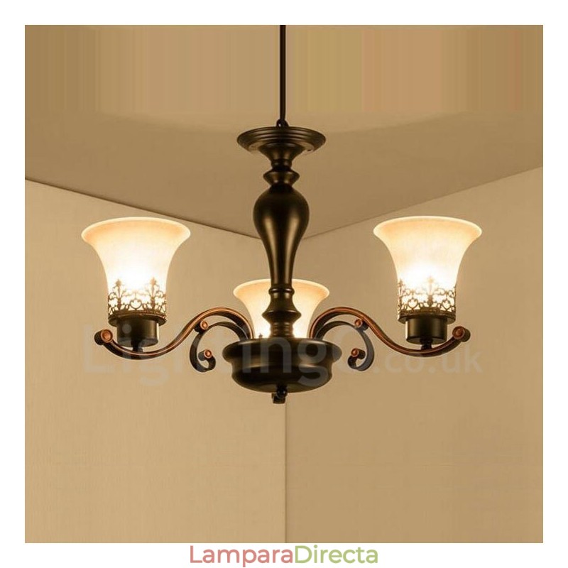 Lámpara de araña de metal integrada estilo rústico de 3 luces