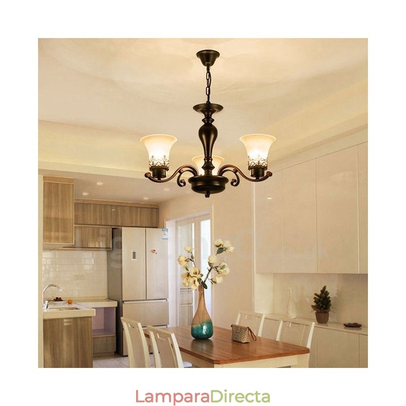 Lámpara de araña de metal integrada estilo rústico de 3 luces