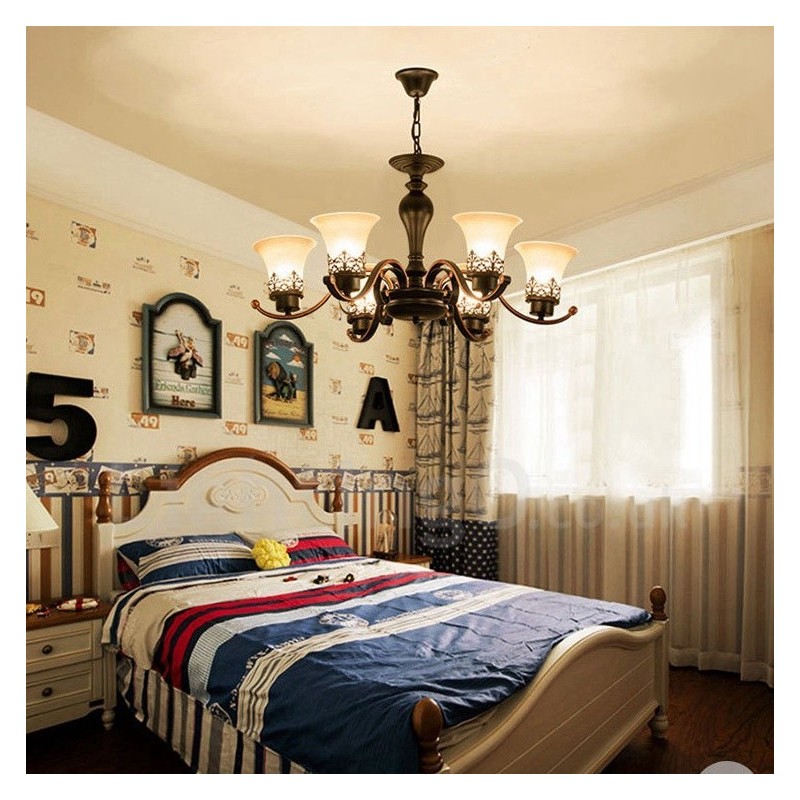 Lámpara de araña de metal integrada estilo rústico de 6 luces