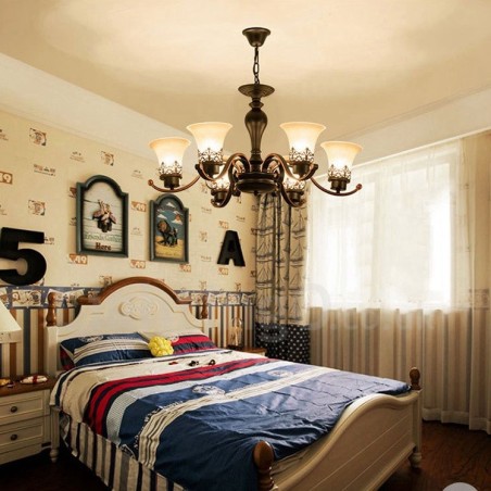 Lámpara de araña de metal integrada estilo rústico de 6 luces