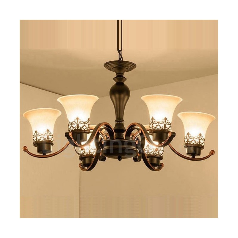 Lámpara de araña de metal integrada estilo rústico de 6 luces