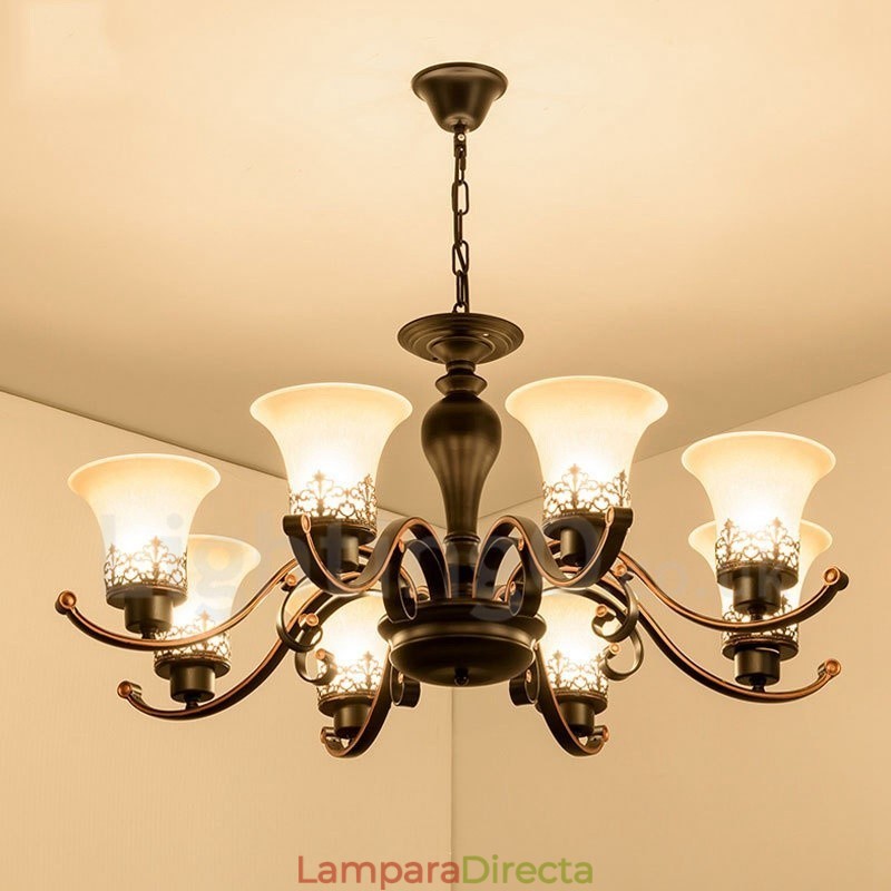 Lámpara de araña de metal integrada estilo rústico Lodge de 8 luces