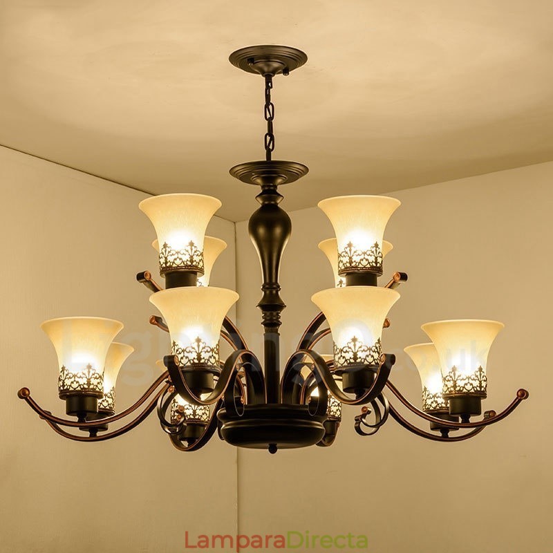 Lámpara de araña de metal integrada estilo rústico Lodge de 12 luces