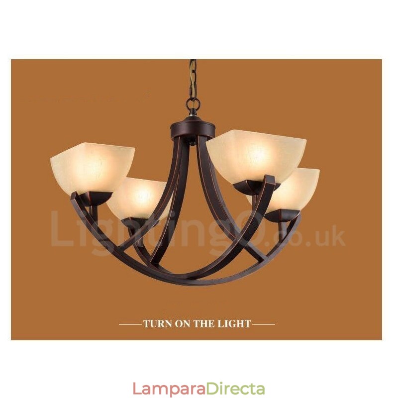 Lámpara de araña de metal integrada estilo rústico Lodge de 4 luces