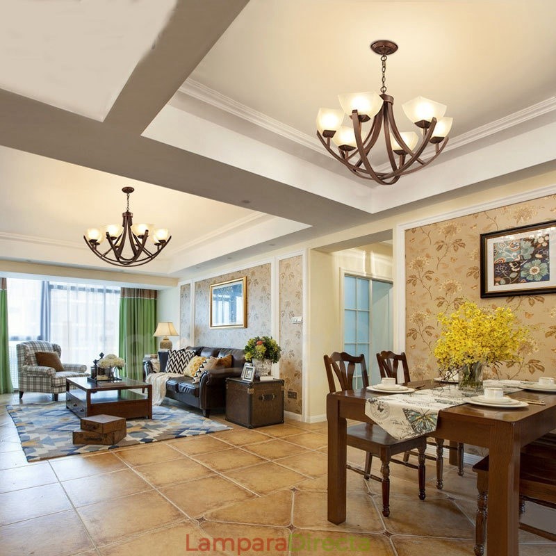 Lámpara de araña de metal integrada estilo rústico de 6 luces