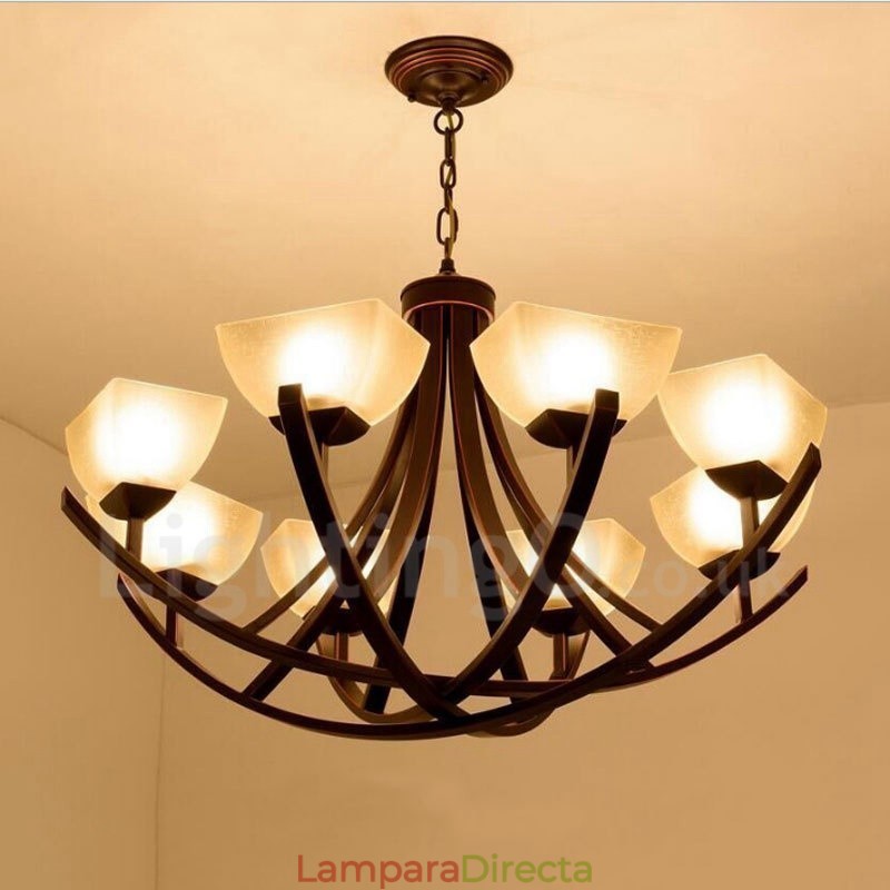 Lámpara de araña de metal integrada estilo rústico de 8 luces
