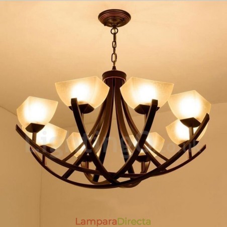 Lámpara de araña de metal integrada estilo rústico de 8 luces Lámpara de araña de metal integrada estilo rústico de 8 luces