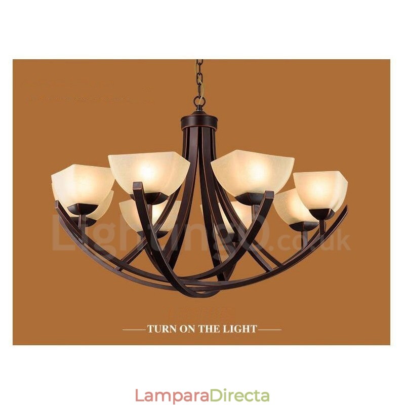 Lámpara de araña de metal integrada estilo rústico de 8 luces