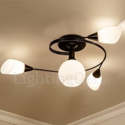 Lámpara de araña rústica integrada de 4 luces con pantalla de cristal