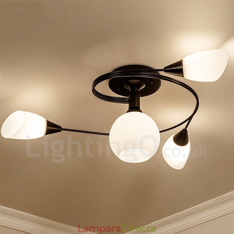 Lámpara de araña rústica integrada de 4 luces con pantalla de cristal