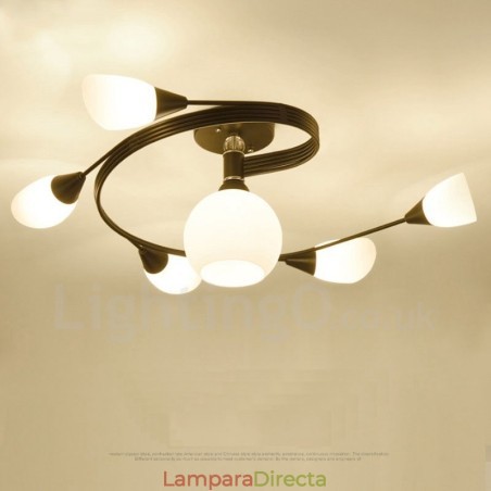 Lámpara de araña rústica integrada de 6 luces con pantalla de cristal Lámpara de araña rústica integrada de 6 luces con pantalla de cristal