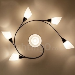 Lámpara de araña rústica integrada de 6 luces con pantalla de cristal