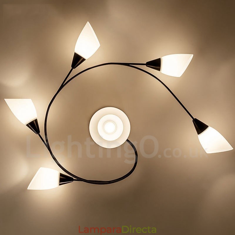 Lámpara de araña rústica integrada de 6 luces con pantalla de cristal