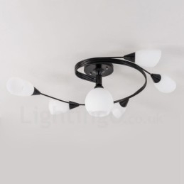 Lámpara de araña rústica integrada de 6 luces con pantalla de cristal