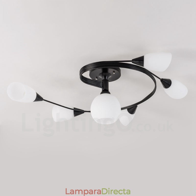 Lámpara de araña rústica integrada de 6 luces con pantalla de cristal