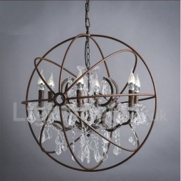 Lámpara colgante de metal con pintura de cristal vintage de 60 cm y 80 cm de diámetro, color oxidado.